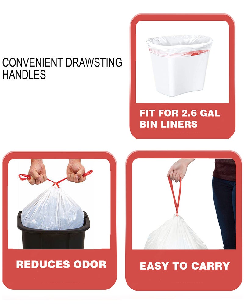BEIDOU-PAC Trash Bags 2.6 Gallon Drawstring, 100 Count, Multifold Roll Garbage Bags, Small Kitchen Trash Bags, Odorless & Extra Thick White Plastic Food Scrap Bag for Home Office Bathroom Kitchen Bins - Image 4